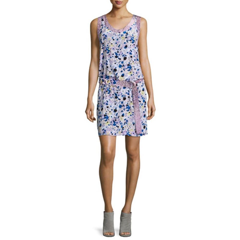 Kenzo Moonmap Purple Blue Abstract Print Silk Shift Cutout Mini Dress Size Small